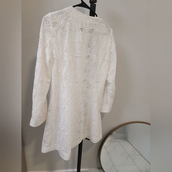 Weill White Lace Cardigan Long Blazer Size 8 New - Picture 6 of 8